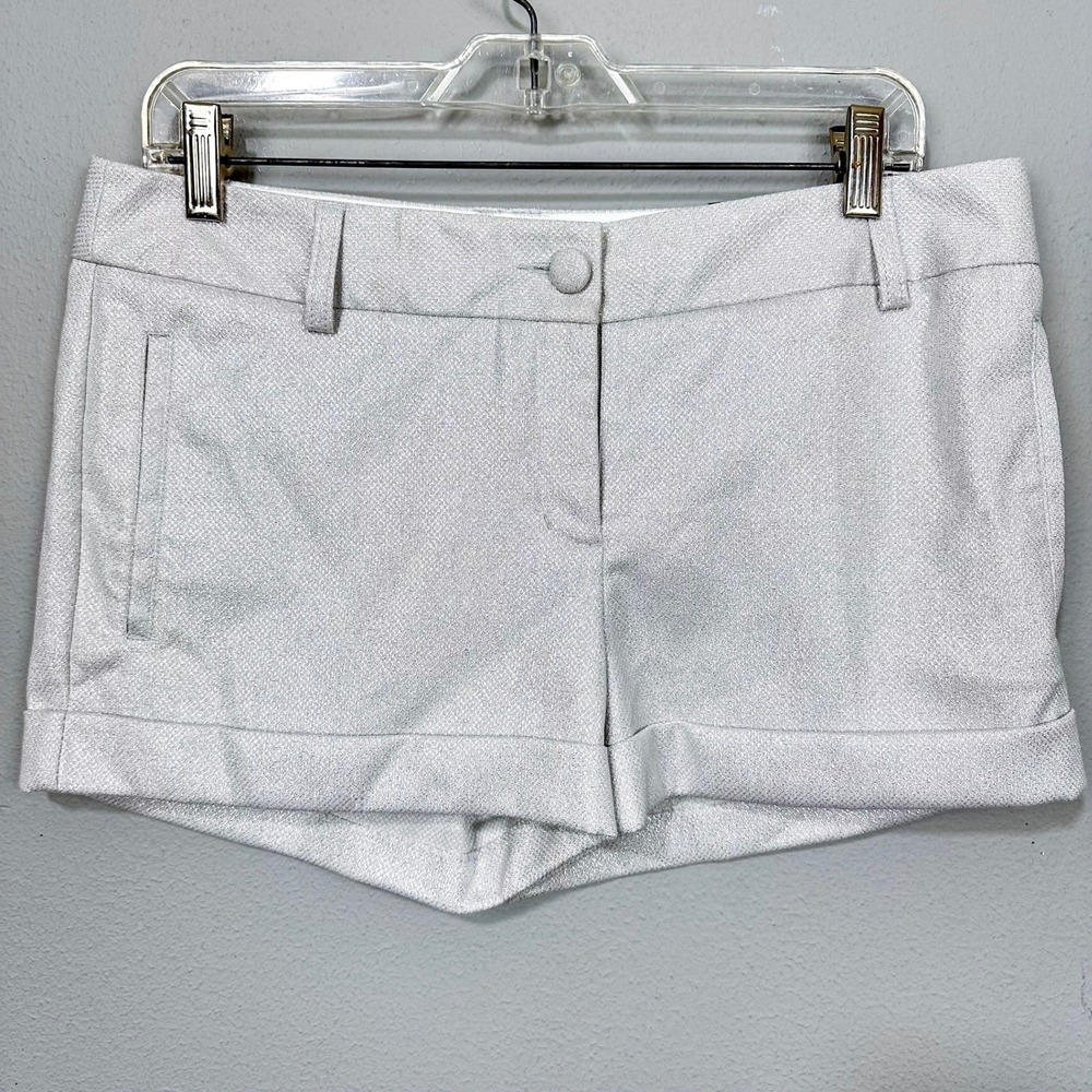 Express Shorts Womens Size 8 Silver Metallic Shimmer Tap Cuffed Hot Pants Mini